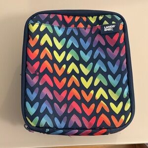 Lands' End Navy Lunch Tote with Rainbow Heart Pattern